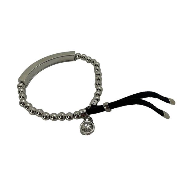 Michael Kors Silver & Black Leather Beaded Tag Bracelet - Picture 5 of 6